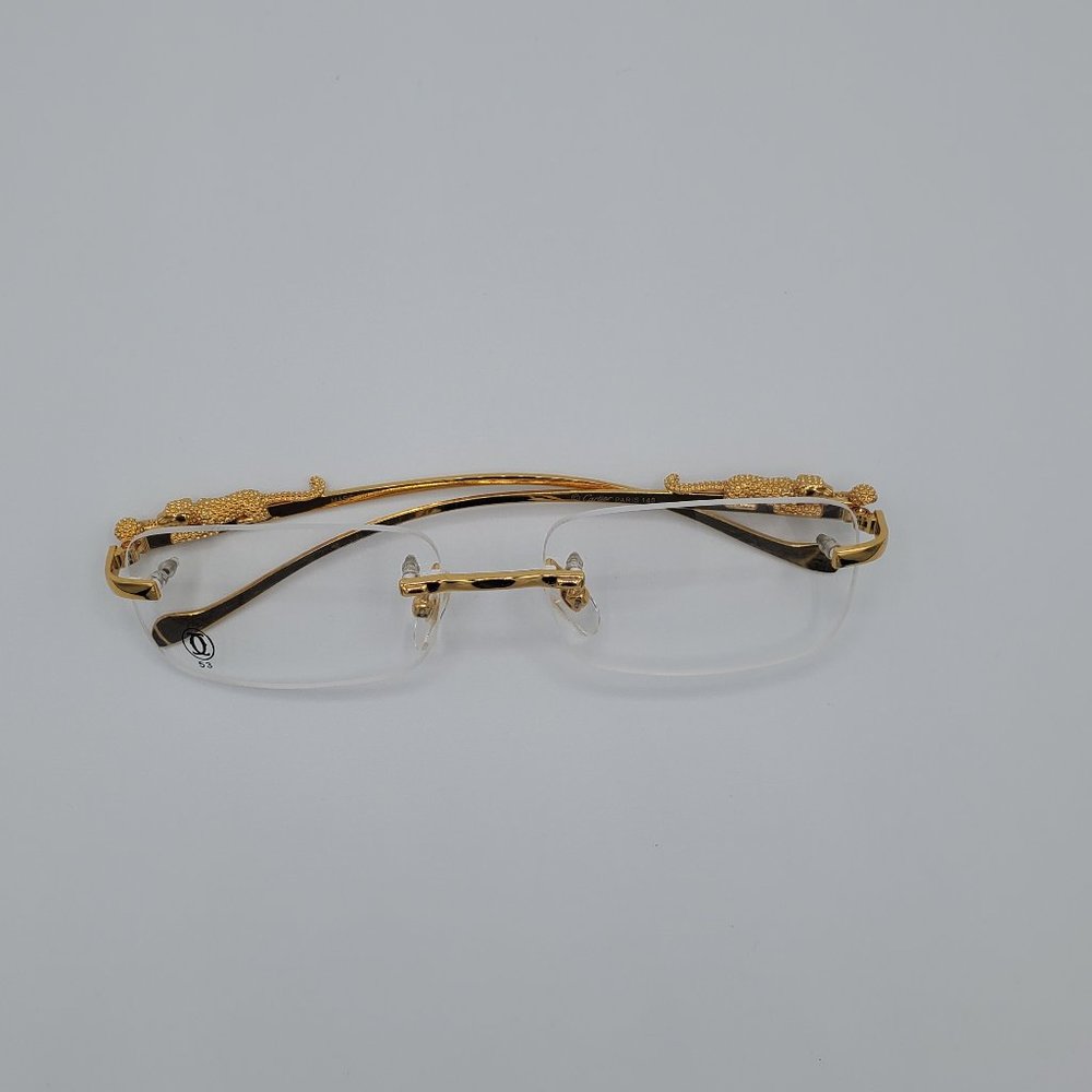 🆕 Cartier Retro Men Women Clear Gold Sunglasses